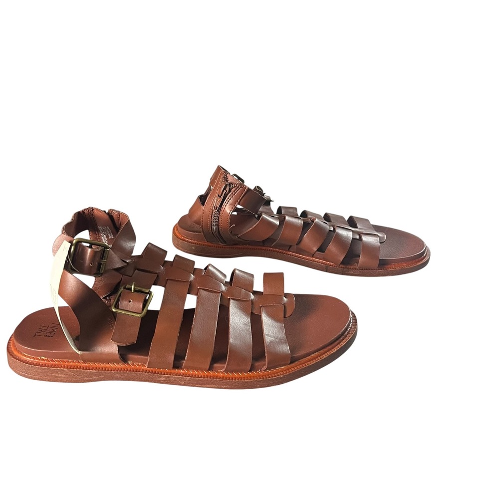 Time and Tru Strappy Gladiator Sandals Women 9 Brown Boho Roman Cage Flat - Picture 9 of 12